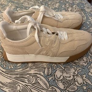 Sam Edelman Women's Beige Corduroy Sneakers with Gum Sole